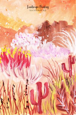 watercolor illustration of abstract colorful pattern with different flowers.