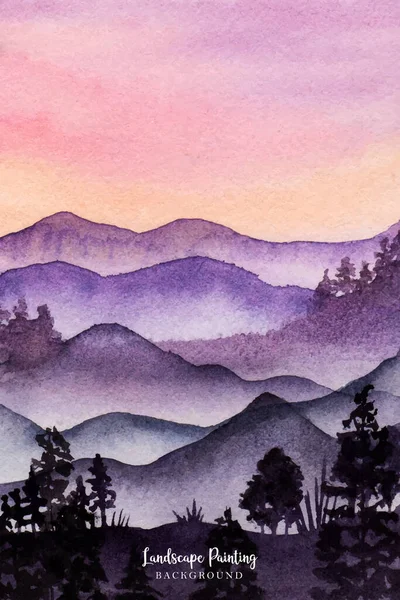 美しい霧の山の水彩画の背景 — ストックベクタ