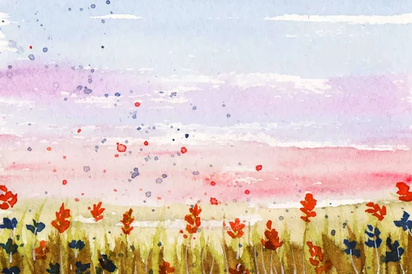 田園風景画の背景にある野生の花 — ストックベクタ