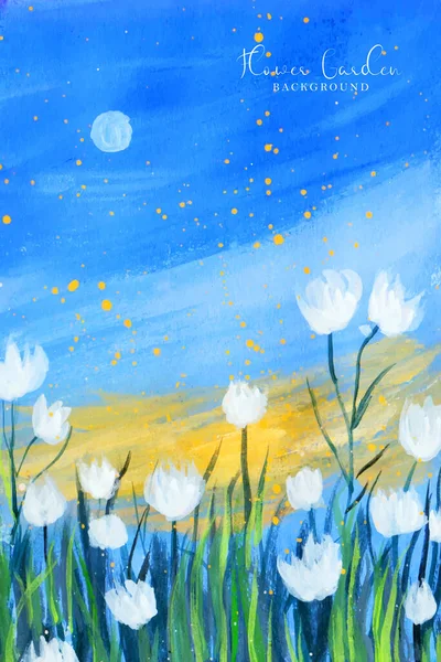 Piękne Błękitne Niebo Kwiat Krajobraz Tło Malarstwo — Wektor stockowy