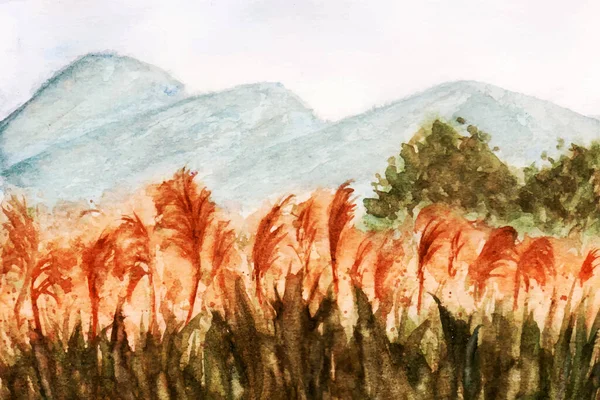 watercolor drawing of mountains in nature, landscape