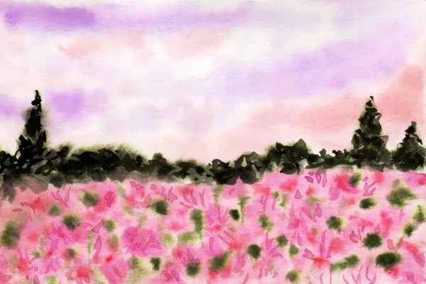 watercolor painting of a beautiful purple background with trees