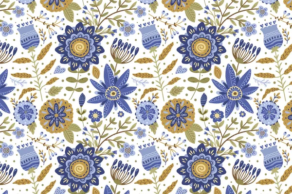 Estética Bonito Primavera Verão Azul Flor Sem Costura Padrão — Vetor de Stock