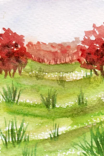 Ein Schöner Wald Landschaft Malerei Hintergrund — Stockvektor