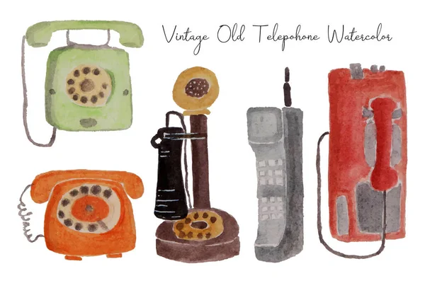Antika Eski Telefon Suluboya Çizimi — Stok Vektör