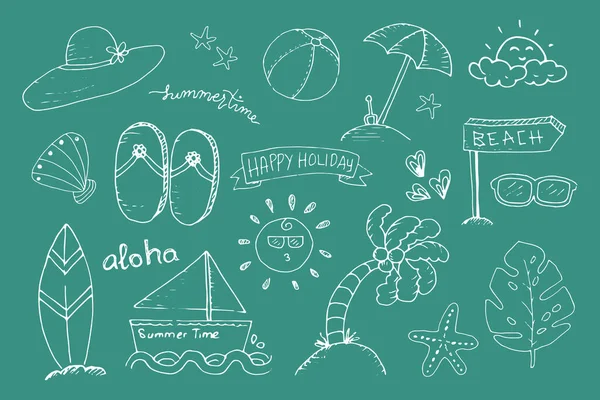 Roztomilé Jednoduché Letní Doodle Kolekce — Stockový vektor