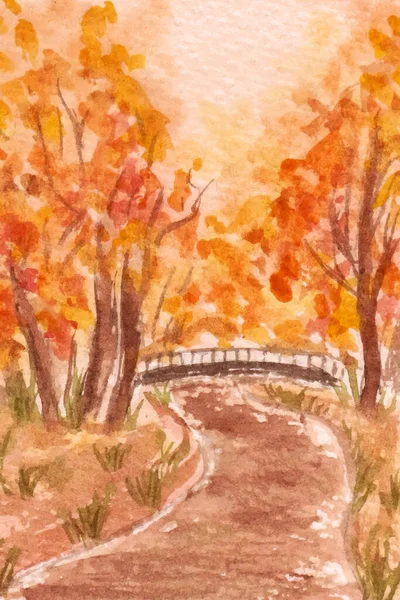 Sanatsal Sonbahar Manzarası Watercolor Boyama Arkaplanı — Stok Vektör