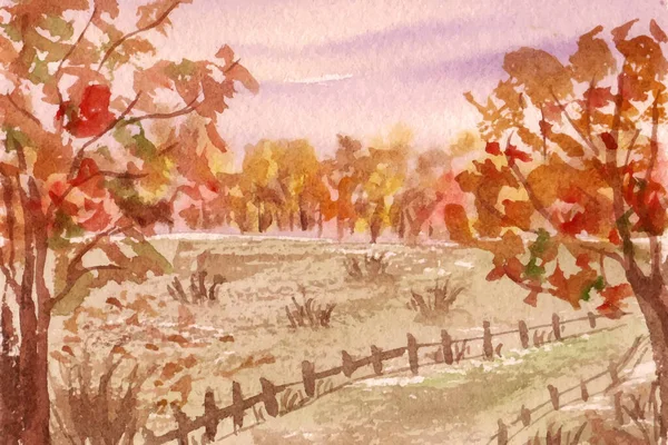 Художественный Осенний Пейзаж Акварель Фон — стоковый вектор