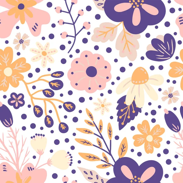 Cute Retro Color Floral Illustration Seamless Pattern — Stock Vector
