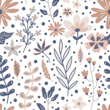 Şirin Retro Modern Çiçek Düz Tasarımı Kusursuz Desen