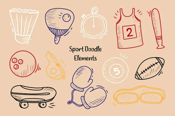 Cute Sports Sketch Element Collection Vecteur En Vente
