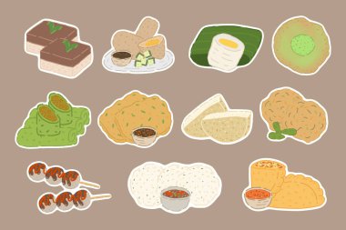 Endonezya Geleneksel Atıştırmalıkları ve Yemek Çizimleri