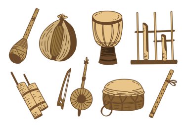 Endonezya Müzik Enstrümanları İllüstrasyon Koleksiyonu