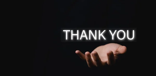 Die Hand Des Geschäftsmannes Zeigt Die Botschaft Worte Des Dankes — Stockfoto
