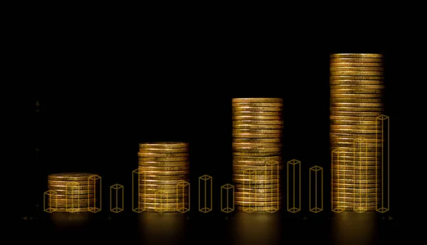 Складені Золоті Монети Ростуть Ідеї Збереження Грошей Банківському Рахунку Інвестування — стокове фото