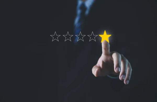 Customer Review Experience Dissatisfied Selection Star Rating Reviews Smartphone Screens — Stock Photo, Image