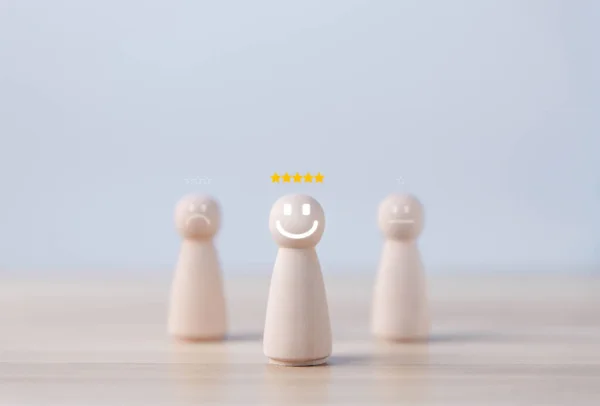 block people showing a smiley icon. customer review concepts, satisfaction surveys, and opinions The best response service from product user experience.
