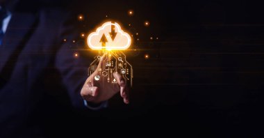 Simge konsepti ile bulut hesaplaması dijital teknoloji İletişim ağı Güvenli Depolama ve İnternet Servislerinde büyük veri bağlantısı