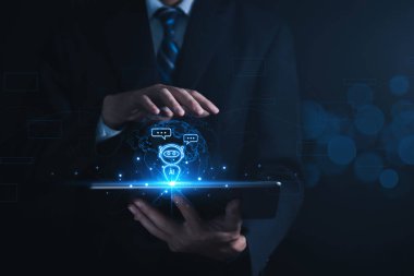 Akıllı dijital sohbet robotları müşterilerin internet ağına erişimlerini sağlayan sohbet robotları. ai yapay zeka teknolojisi sohbet konsepti