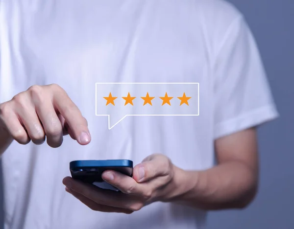 Comentários Clientes Cinco Estrelas Pesquisa Satisfação Feedback Positivo Melhor Conceito — Fotografia de Stock