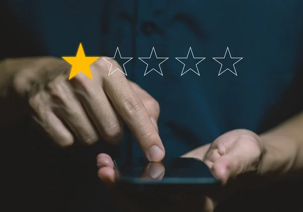 Experiencia Revisión Del Cliente Insatisfecho Seleccione Una Evaluación Calificación Estrella — Foto de Stock
