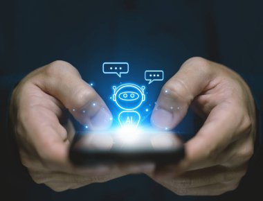 Akıllı dijital sohbet robotları müşterilerin internet ağına erişimlerini sağlayan sohbet robotları. ai yapay zeka teknolojisi sohbet konsepti