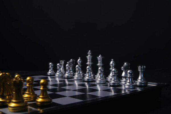 Chess board game Successful competition uses intelligence. Challenge Battle King concepts, strategic leadership, planning, and decision making in business. Teamwork for victory