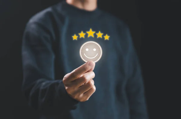 5-star rate review of client icon happy smile. satisfaction survey concept best feedback customer service of the user on a website digital online. experience positive with business top quality