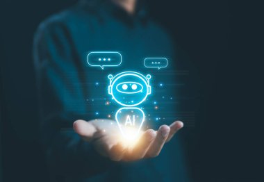 Chatbot bilgi komutunu oluşturur. konsept bot yapay zekası müşteriler için açıktır, AI sohbet dijital teknoloji, iş iletişimi, akıllı robot konuşmalarının geliştirilmesi