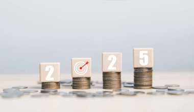 Bozuk para yetiştiriyor. Eylem iş planı hedefi, ekonomik analiz 2025, başarı için finansman hedefi, büyüme endüstrisi teknolojisinde yatırım pazarından kâr elde etmek. 2025 bütçe kavramı