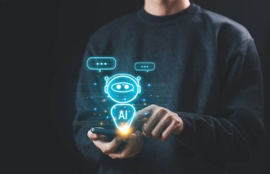 akıllı robot iletişimi geliştirmek, sohbet robotu bilgi komutu komutu oluşturur. konsept bot yapay zekası müşteriler için açık, ticari iletişim yapay zekası dijital teknoloji sohbet
