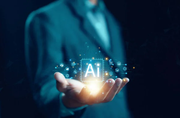 İş adamı akıllı yapay zeka teknolojisi büyük veri sistemi siber uzay, yapay yapay yapay dijital teknolojili iş makineleri otomasyon konsepti. modern dönüşüm ağ teknolojisi geleceğin interneti
