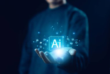 İş adamı akıllı yapay zeka teknolojisi büyük veri sistemi siber uzay, yapay yapay yapay dijital teknolojili iş makineleri otomasyon konsepti. modern dönüşüm ağ teknolojisi geleceğin interneti