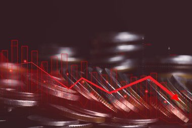 Kriz ekonomisinden kırmızı grafik grafiğine. İşletmeyi ve endüstriyi etkileyen savaşa. Finansal banka ekonomisi krizi, balon patlaması krizi, ekonomik durgunluk, risk yatırımı
