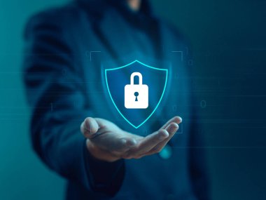 İnternet şifresi, şifre güvenliği ve bir çevrimiçi sistemde gizlilik. Bilgi teknolojisi konsepti dijital, güvenli veri. Saldırıları bir hackerdan, virüslerden, siberden ve suçtan koru.