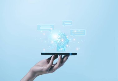 Chatbot bilgi komutunu oluşturur. konsept bot yapay zekası müşteriler için açıktır, AI sohbet dijital teknoloji, iş iletişimi, akıllı robot konuşmalarının geliştirilmesi