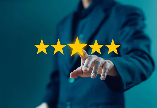 5-star rate review of client, best feedback customer. satisfaction survey concept in service of the user on a website digital online. experience positive with business top quality