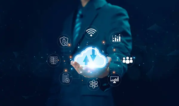 uygulama platformu bağlantı teknolojisi, teknoloji bulut veri depolama, büyük verileri çözme ve internet ağındaki yedekleme hizmeti. İş dünyası dijital sunucusu kavramı. bilgi sistemi güvenliği