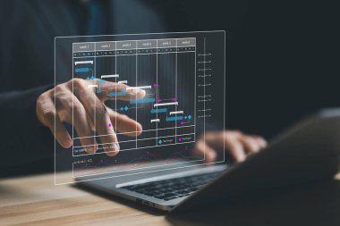 İşletme atama personeli, yazılımda proje planlayıcısı. program yönetimi iş güncellemesi ve iş akışı. Teknolojide Gantt çizelgesinde kilometre taşlarını güncellemek ve yönetmek