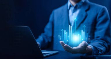 Grafik grafiği borsa ekonomisini gösteriyor. Büyüme işi konsepti. Plan strateji şirketi kârı küresel başarıya yükseltti. trend pazarlama teknolojiyi dijital olarak büyütür. Ekonomi, finans ve yatırım