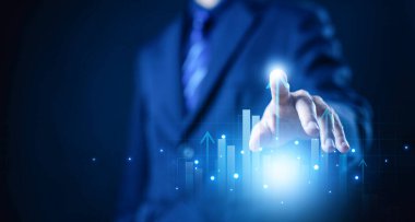 Büyüme işi konsepti. Grafik grafiği borsa ekonomisi, plan stratejisi şirketleri kazancı küresel başarıya yükseltiyor. trend pazarlama teknolojiyi dijital olarak büyütür. Ekonomi, finans ve yatırım