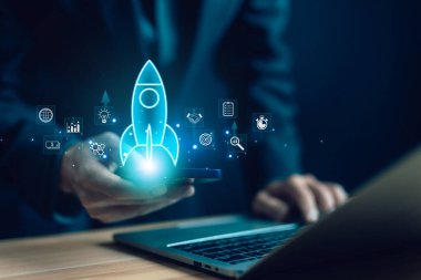 Girişimcilik roketi fırlatılmaya başlandı. Strateji girişimi büyümesi kavramı, iş projeleri dijital teknoloji ağ hattı bağlantısı küresel. Fikir liderliği geliştirme planı
