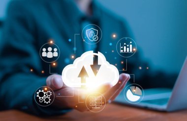 Uygulama platformu, bilgi sistemi güvenliği. İş dijital sunucu konsepti, internet ağında yedekleme hizmeti. Çözüm büyük veri, teknoloji bulut veri depolama