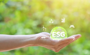 ESG yeşil enerji, sıfır sanayi israfı. Yönetim çevresel sürdürülebilirlik. Küresel koruma kavramı, geri dönüşüm plastiği, teknoloji geliştirme yeniden kullanımı. Çevre Sosyal Yönetimi