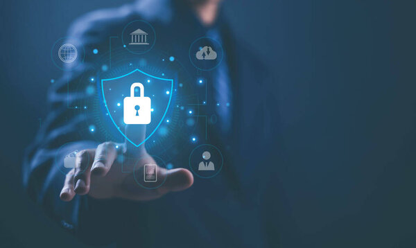 business security concept. safe digital information system that protects private data. safety technology in hacks, and Cyber attacks. cybersecurity passwords.