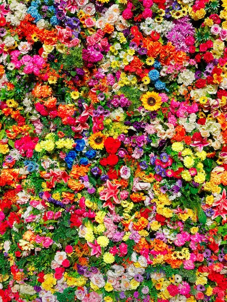 Квіти Настінний Фон Дивовижними Червоними Помаранчевими Рожевими Фіолетовими Зеленими Білими — стокове фото