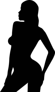 Seksi bir kadının silüeti beyaz vektör illüstrasyonunda izole edilmiş.
