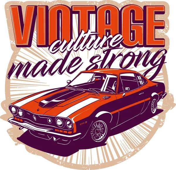 Antika Retro Car. Tişört üç renk basıyor, antika kültür, güçlü. Spor araba illüstratörü. Çizgili bir tasarımı olan eski bir araba klasik kültürün güçlü olduğunu söylüyor.