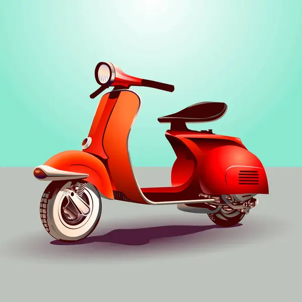kırmızı moped vintage. Eski mobilet yollarda. Vektör çizimi. Eps 10