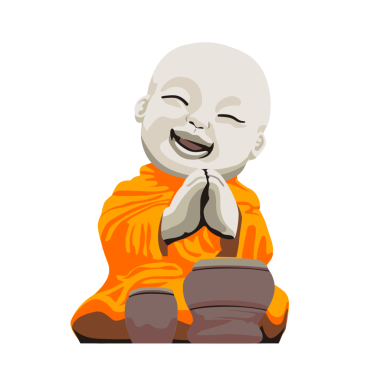 Davullu küçük Buda. Budist keşiş çizgi film karakteri heykeli. 